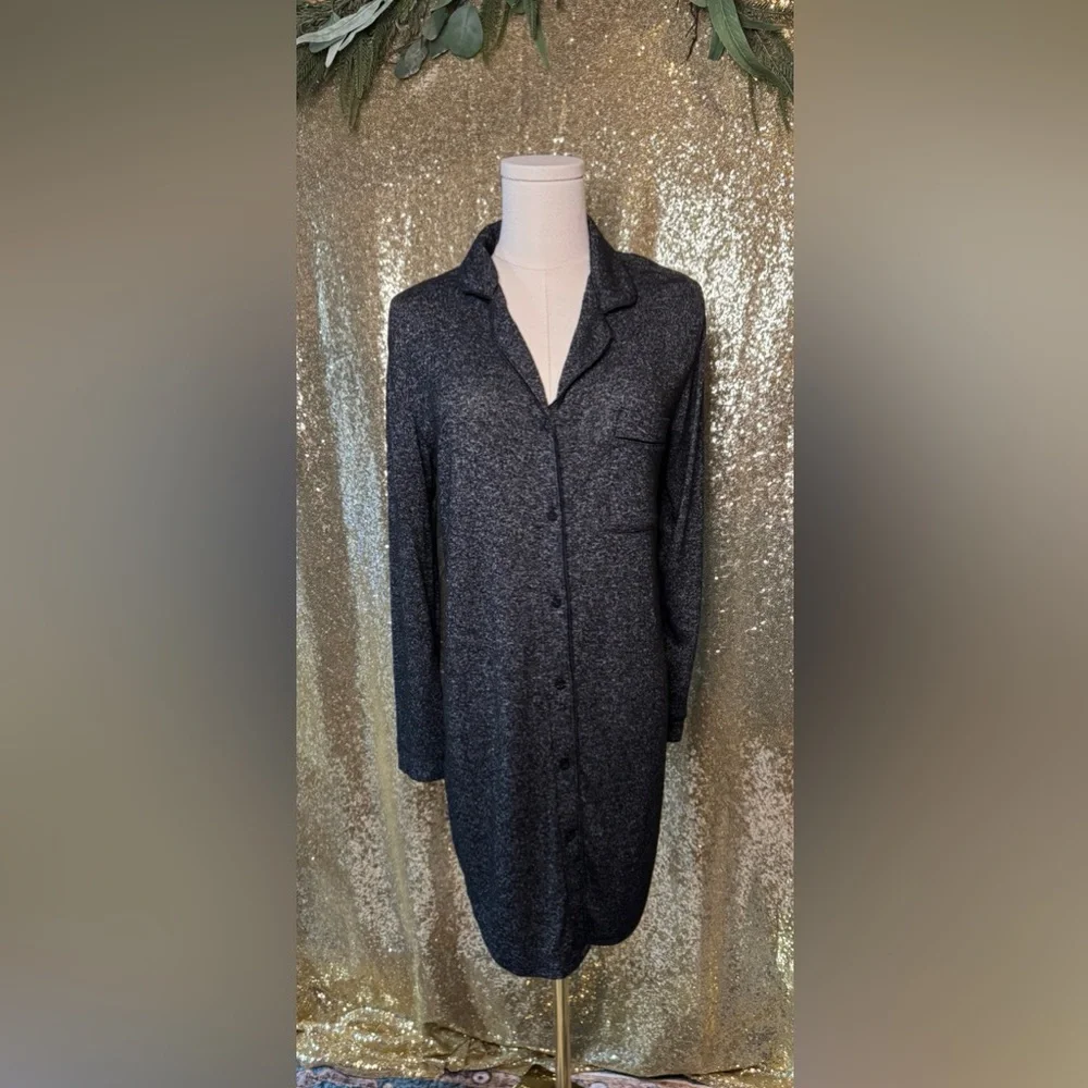 Stars Above Gray Button Up Sleep Shirt Small Cozy Loungewear Pajama Soft